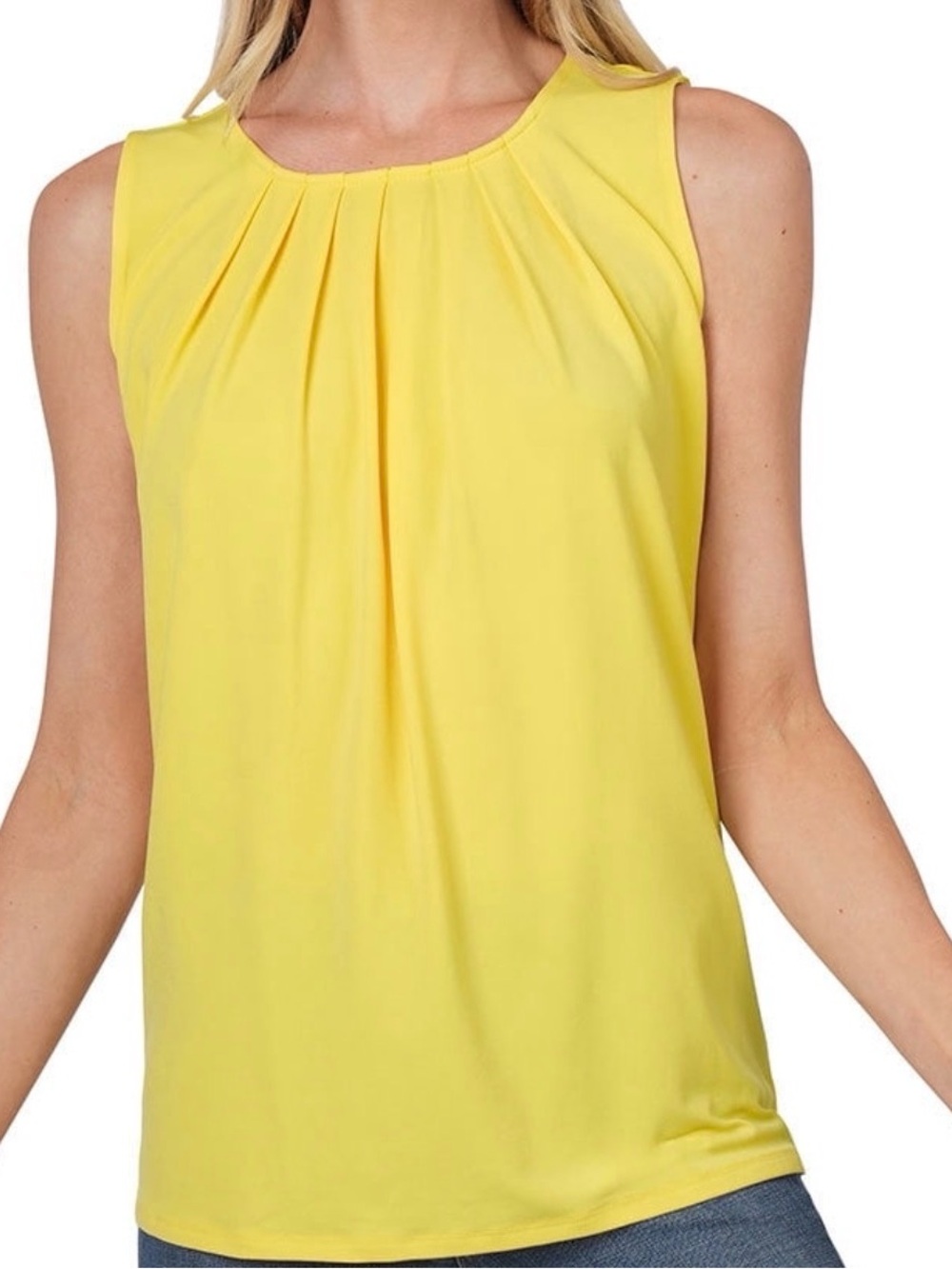 Zenana Sleeveless Yellow Pleated Women's Top